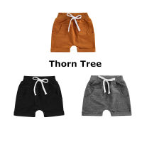 Thorn Tree เด็กกางเกงขาสั้นสำหรับเด็กผู้ชาย Tie-Up ขาสั้นเอวยางยืดกางเกงที่มีกระเป๋า0-3Years