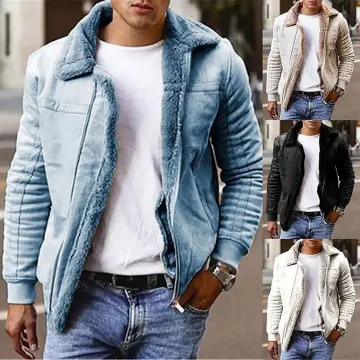 New 2023 Winter Warm Denim Jacket Fleece Lined Jean Coat Fur Lapel Collar  Trucker Jacket For Men | Fruugo ZA