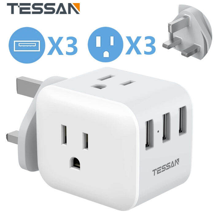 TESSAN Type G Power Adapter Thailand to UK/Singapore Travel Plug Travel Adapter with 3 USB Ports