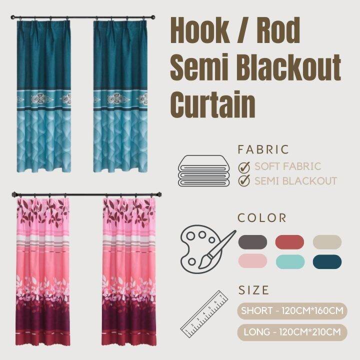 Hook & Rod Type Modern Langsir Murah Curtain Semi Blackout Langsir ...