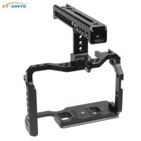 Metal Camera Cage Rig Protective Frame with NATO Rail &amp; Cold Shoes &amp; ARRI Mount Top Handle Grip for Canon EOS R5 R6 DSLR Camera