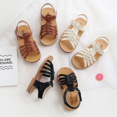 Children Toddler Baby Sandal Vintage Girls Boys Crossed Strap Leather Flat Buckle Strap Open Toe Shoe Casual Beach Shoes Sandals