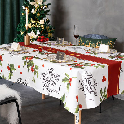 （HOT) ผ้าปูโต๊ะคริสต์มาสปีใหม่อเมริกันสีแดงเทศกาลโต๊ะอาหารผ้าน้ำมันผ้าฝาทิ้งสี่เหลี่ยม