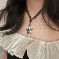 Cowhide Star Alloy Punk Necklace Five Pointed Personality Adjustable Womens Fashion