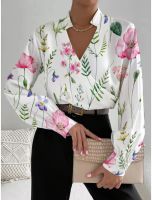 ∏ↂ♝  Elegant Womens V-neck Long Sleeved Shirt 2023 Autumn/Winter Splicing Printed Blouse Office Ladies Tops S-XXL