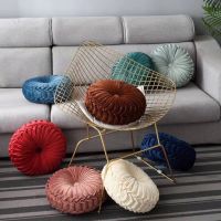 ☃✾❈ 15 Colors 38cm Ins Luxury Style Pumpkin Round Seat Cushion/Back Cushion Sofa Handmade Pleated Pillow Velvet for Home Sofa Chair