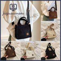 JIAJUSUANSOU ผ้าลูกฟูก กระเป๋าสะพายแบบมือถือ กำมะหยี่ลายทาง สีทึบทึบ กระเป๋า Crossbody แฟชั่นที่ทันสมัย กระเป๋าโท้ท กระเป๋าทรงถัง ผู้หญิงผู้หญิงผู้หญิง