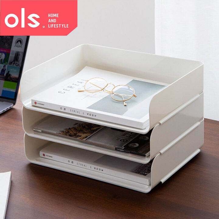 OLS 1pc Office Desktop Organizer Paper File Storage Stackable Japanese ...