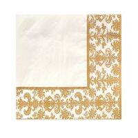 2X 100Pcs Gold Printing Disposable Napkin Tissue Paper Printed Napkins for Restaurant And Hotel (Golden + White)