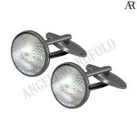 ANGELINO RUFOLO Cufflink(คัฟลิงค์) ดีไซน์ Wave Pearl Circle กระดุมข้อมือคัฟลิ้งโรเดียมคุณภาพเยี่ยม ตัวเรือนสีดำเงา ประดับตกแต่งด้วย Pearl