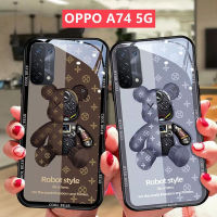 เคส OPPO A74 5G เคส OPPO A74 4G เคส กรัมกรณีหรูหราแก้วเหลวกันกระแทกกรณีหมีและวางหลักฐานกรณีโทรศัพท์2021ถนนแฟชั่นหมี