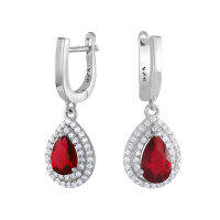 Silver thai Zirconia with Grarnet cz Earring silver  เครื่องประดับเงินแท้925 เพรชczสีแดงใส่ออกงานเล่นไฟก็สวย