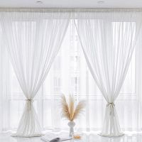 【CW】 Paste Striped Self-Adhesive Tulles Curtains Punch-Free Semi Sheer Door Window Drapes for Bedroom Room TJ6791