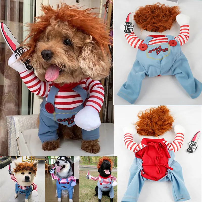 Funny Dog Clothes Dogs Cosplay Costume Halloween Comical Outfits Holding a Knife  Set Pet Cat Dog Festival Party Clothing