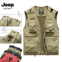 JEEP SPIRIT เครื่องมือกลางแจ้งใหม่เสื้อกั๊กผู้ชาย Multi-Pocket Vest Jacket หลวมเสื้อกั๊กตกปลา Functional กีฬา Vest