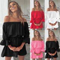 【CW】▦❒❐  Color Neck Beach Loose Fashion Shoulder Sleeve Sundress