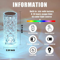 16 Colors Crystal Table Lamp Rose Night Lamp Touch Remote Control Changing RGB Night Light USB Rechargeable LED Lamp For Bedroom