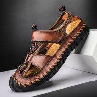 2023 Summer Sandals Leather Outdoor Men Beach Shoes Luxury Breathable Casual Sandals Man Wading Shoes Non-slip Comfort Slippers