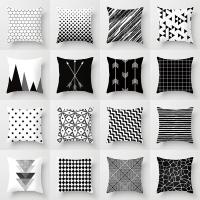 Geometric Cushion Cover Black and White Polyester Throw Pillow Case Striped Dotted Grid Triangular Geometric Art Cushion Cover