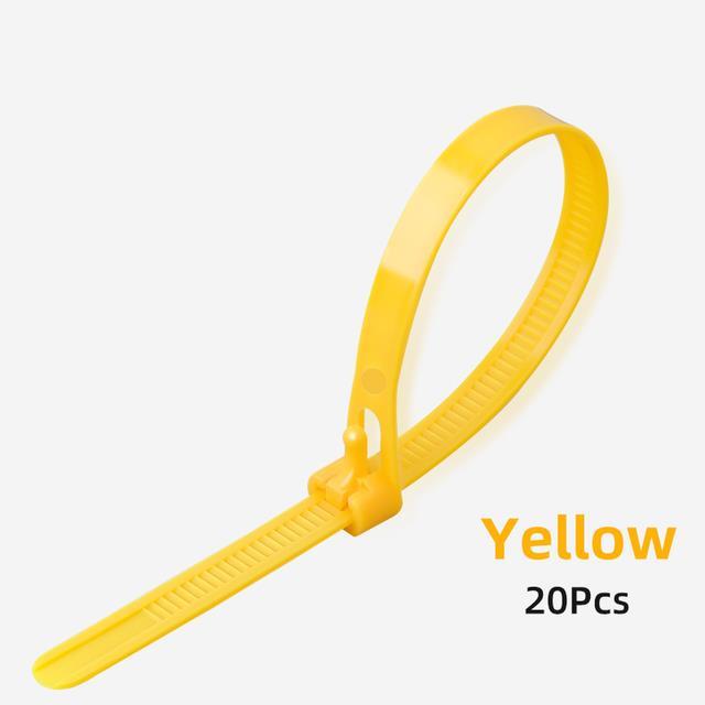 20pcs-plastic-reusable-cable-zip-ties-5x200mm-8x200-250-300-releasable-nylon-may-loose-slipknot-colored-detachable-bundle-flange
