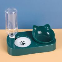 Double Cat Bowls with Stand Automatic Water Storage Dispenser Pet Dog Food Bowl 2-in-1 Splash-proof Water Container Bowl Feeder