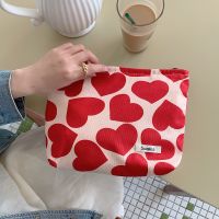 〖Margot decoration〗 Love Women  39;s Cosmetic Bags Trave Ladies Make Up Storage Bag Vintage Corduroy Female Clutch Purse Daily Portable Toiletries Bag