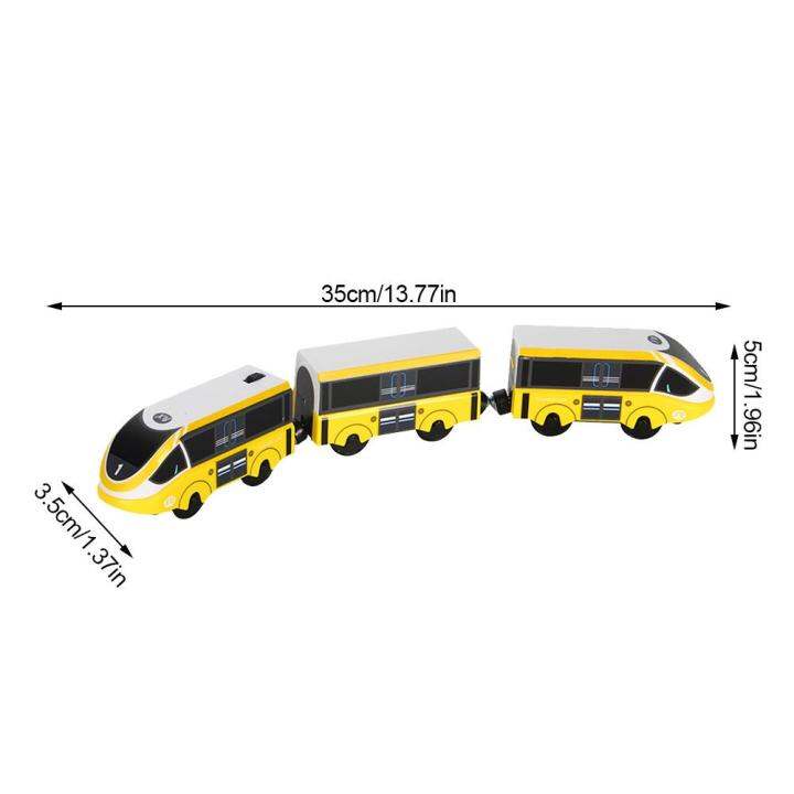 รถไฟหัวรถจักรรถไฟของเล่นแม่เหล็กไฟฟ้าเชื่อมต่อด้วยแม่เหล็กรถไฟทั้งคันเข้ากันได้กับของเล่นรางไม้สำหรับเป็นของขวัญเด็ก