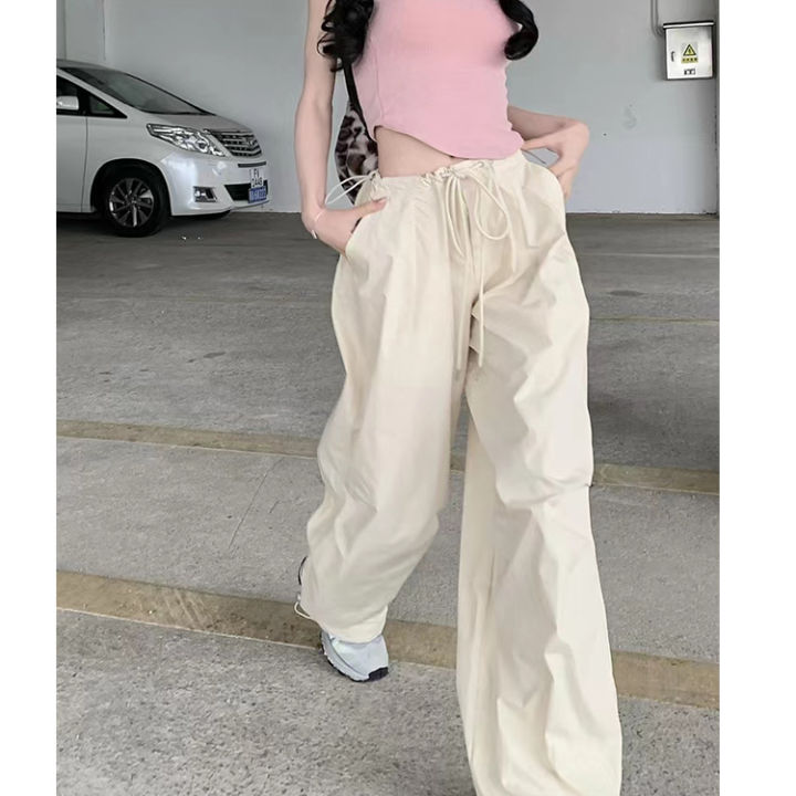 april-sunny-กางเกงคาร์โก้ผู้หญิงเกาหลีแฟชั่นหลวมกางเกงลำลองกางเกงขากว้าง-2023-ฤดูร้อน