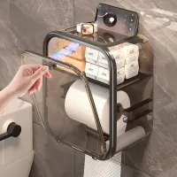 Wall mounted Toilet tissue box Light luxury no punch roll paper holder roll Transparent box paper box accessories bathroom Toilet Roll Holders