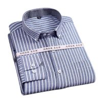 High Quality Oxford Mens Plaid Striped Single Patch Pocket Long Sleeve Regular-fit Comfortable Casual Button-collar Cotton Shirt