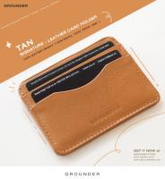 [GROUNDER] TAN SIGNATURE - LEATHER CARD HOLDER กระเป๋าเก็บบัตร หนังวัวแท้ กระเป๋าใส่บัตรเครดิต สีน้ำตาล