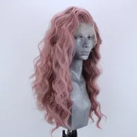 Websterwigs Pink Side Part Synthetic Hair Wig Glueless Heat Resistant Fiber Hair Long Body Wavy Lace Frontal Anime Cosplay Wig