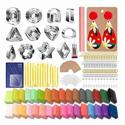 Polymer Clay Earring Making Kit Include 30Pcs Polymer Clay Earring Cutters Molds, 32Colors Clay, Tools, Rollers