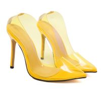 Womens high heels clearly glass heels shoes European and American style single shoes transparent pointed yellow blue powder 42