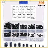 UNDATA เหล็กกล้าคาร์บอนเกรด12.9 ชุดสกรูสกรู สีดำสีดำ M3/4/5/6/8 Hex grub screw Assortment KIT พร้อมกล่องเก็บของ 10ขนาด สกรูซ็อกเก็ตหัวอัลเลน ตกแต่งด้วยไม้ตกแต่ง