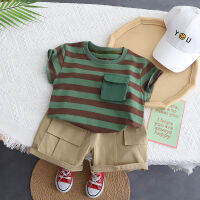 IENENS Summer Boys Clothing Sets 0-4 Years Baby Cotton Casual Outfits 2PCS Kids Short Sleeves Striped T-shirt + Shorts Children Clothes Suits