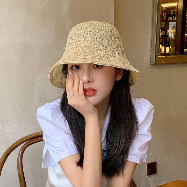 bucket hat for women cap for woman Korean Girl Linen Sun Protection ...