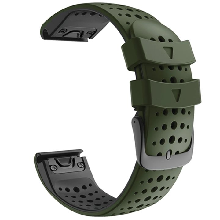 สำหรับ-garmin-fenix-6ช่องซิลิโคนทรงกลมสองสีสายนาฬิกาข้อมือปลดเร็ว-สีเขียวทหารสีดำ