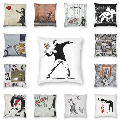 hot！【DT】☼  Luxury Banksy Street Graffiti Throw Cover Custom Pop Cushion 45x45cm Pillowcover for Sofa