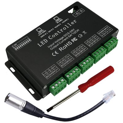 12 Channel DMX Decoder RGB LED Controller 60A PWM DMX512 Dimmer Driver for RGB LED Strip and LED Module Light DC12V-24V