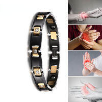 สร้อยข้อมือเซรามิคสีดำสำหรับผู้หญิง Chain Link Healing Energy Magnetic Hematite Crystals Gold-Color Bracelets &amp; Bangles