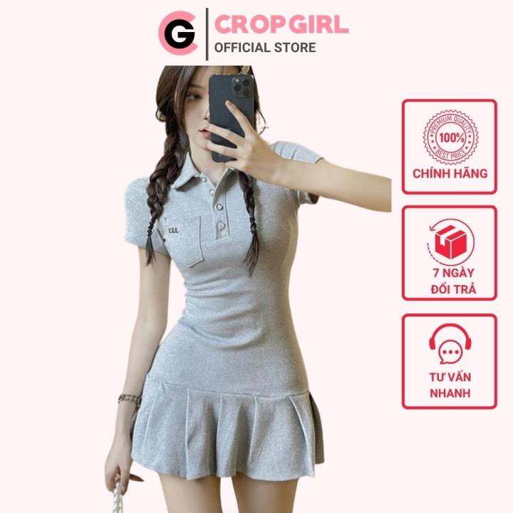 Đầm Dáng Ôm Cổ Polo Xếp Li CROPGIRL Váy Ôm Body Ngắn Tay Phối Túi ...