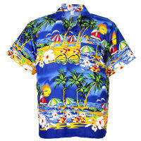 Size S เสื้อเชิ้ตฮาวาย Hawaiian Aloha Shirt Coconut Printed Beach Party ISLE Blue HW212s เสื้อสงกรานต์ เสื้อลายดอก