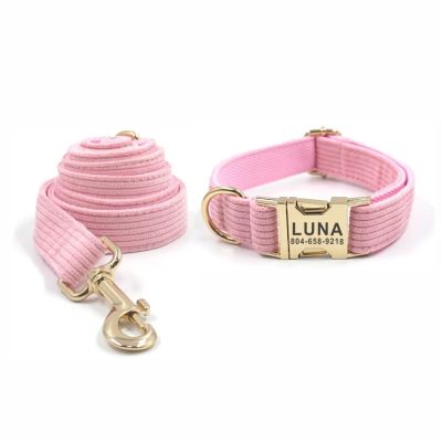 Personalized Dog Collar Custom Pet Collar Free Engraving ID Name Tag Pet Accessory Pink Thick Fiber Puppy Collar Leash Leashes