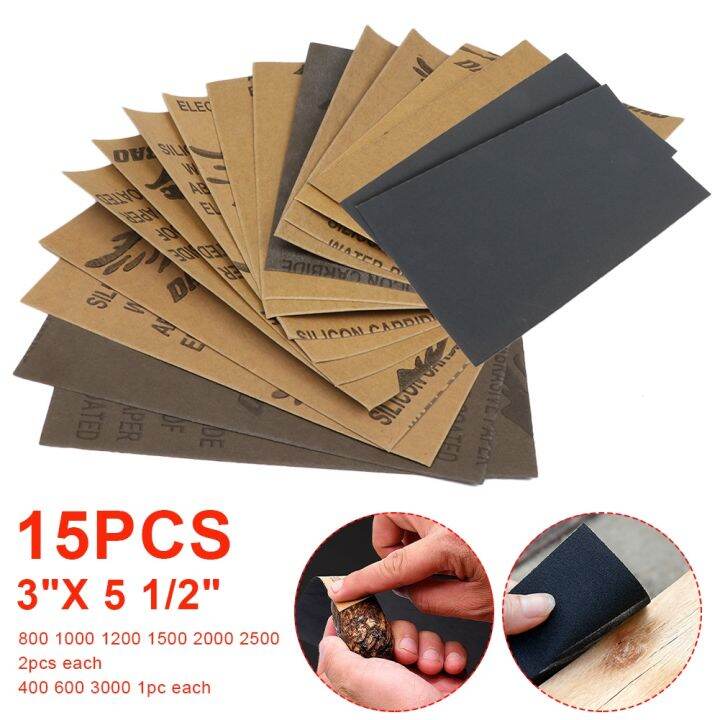 15pcs Sandpaper Set 400 600 3000 800 1000 1200 1500 2000 2500 Grit