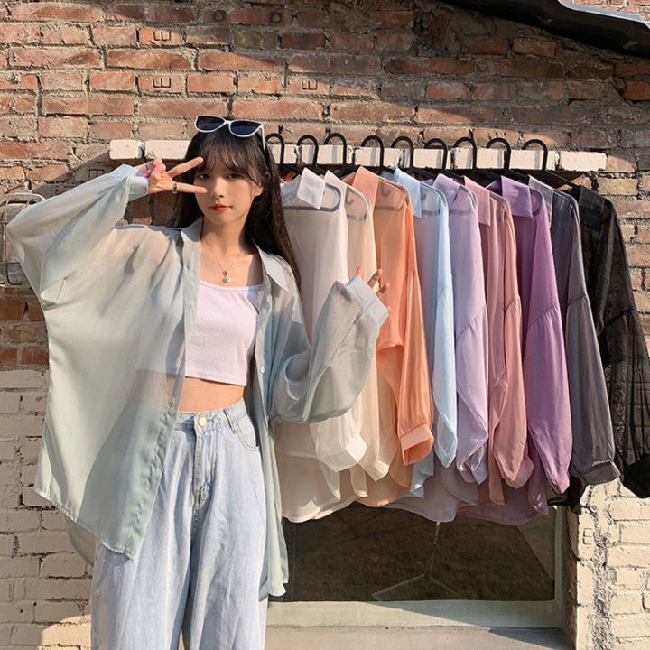 Sun Protection Clothing Women New Summer Solid Color Sunscreen Chiffon Shirt Jacket Sweet Long 7835