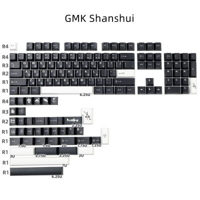 142 Keys GMK Shanshui Keycaps Cherry Profile DYE Sublimation PBT Full Sets Chinese Style ISO Enter For Mechanical Keyboard