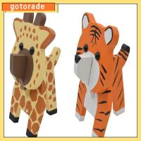 GOTORADE 2 pcs ถอดออกได้ กรอบแว่นตาทำจากไม้รูปสัตว์ ยีราฟ, เสือ 6นิ้วค่ะ กรอบแว่นตาไม้ที่สร้างสรรค์ ของใหม่ กรอบแว่นตาวาดด้วยมือทำจากไม้ บ้านในบ้าน