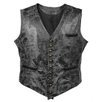 CODDian Zhen Mens Steampunk Cosplay Costume Vest Jacket Brand New Rivet Button Faux Leather Cowboy Waistcoat Vest