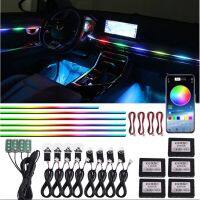 卍✉ 18 in 1 LED Car Atmosphere Car Light Symphony Car Ambient Light RGB LED Interior Decoration Acrylic Guide Fiber Optic Strip Lights Decorative Lamp Dashboard APP